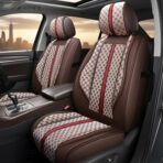 OASIS AUTO Car Seat Covers Full Set, Luxury Stylish Waterproof Faux Leather, Universal Fit for SUV, Sedan, Pick-up Truck, Automotive Interior Protectors (OS-007 Brown) - Image 5