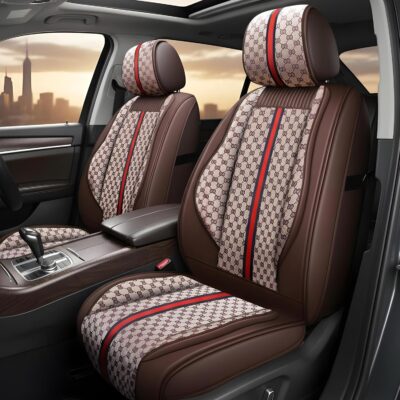 OASIS AUTO Car Seat Covers Full Set, Luxury Stylish Waterproof Faux Leather, Universal Fit for SUV, Sedan, Pick-up Truck, Automotive Interior Protectors (OS-007 Brown) - Image 5