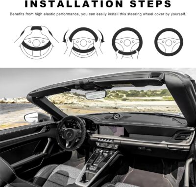 Bling Soft Leather Steering Wheel Cover, 14.5-15 Inch Sparkly Rhinestones Non-Slip Car Steering Wheel Protector, Elastic Auto Steering Wheel Cover Interior for Women Girls (Black) - Image 6