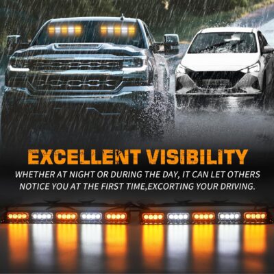 XRIDONSEN 2x 17 inch Emergency Dash Strobe Lights for Trucks Interior Front/Rear Windshield Lights 40 LED Amber White Safety Warning Hazard Lights w/Controller for Plow Trucks Construction Vehicles - Image 2