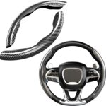 Universal Fit Carbon Fiber Steering Wheel Cover, Hard Car Steering Wheel Cover, Segmented Non-Slip Car Wheel Cover (Hight Gloss Black Carbon Fiber)