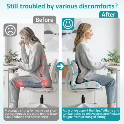 Ergonomic Seat Cushion,Office Chair Cushion with Lumbar Support Pillow,Car Orthopedic Seat Cushions,Designed for Sciatica,Tailbone,Back Pain Relief,for Office,Car,Truck,Home,Desk Chair - Image 4