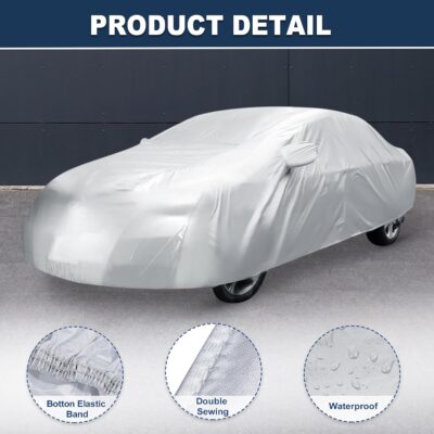 ACROPIX 180T Gray Car Cover Waterproof All Weather Full Exterior Cover Rain Hail Sun Protector Car Cover Fit for Sedan Length 185-189 Inch - Pack of 1 - Image 2
