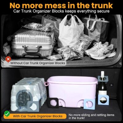 XING WEI Trunk Organizer Blocks, 2 Pack Black Car Trunk Organizer Blocks, Trunk Velcro Organizer for Wool & Plastic Trunk Stabilizer Multipurpose Storage for Car/Truck/SUV/Van - Image 2