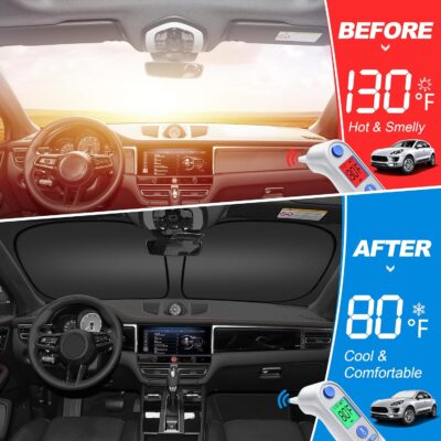 Front Windshield ＆ Side Window Sun Shade for 1992-2025 Fo-rd E-Series E-150 E-250 E-350 E-450 Van Motorhome, Foldable Window Sunshade Sun Visor Protector Blocks UV Rays Heat, Pack of 3 - Image 2