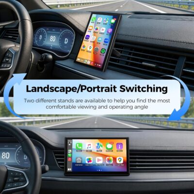Topexplore 7" Wireless Apple CarPlay and Android Auto Screen with Magnetic Mount, Portrait/Landscape Switch, Portable Car Stereo with Bluetooth, Mirror Link, GPS, OTA Update - Image 3