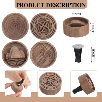 4 Pcs Wooden Essential Oil Diffuser Car Aromatherapy Passive Diffuser with Vent Clip Walnut Wood Round Air Freshener Winter Gifts for Home Offices Yoga Rooms Sauna Rooms - Image 2