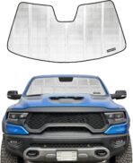 Windshield Sun Shade for Ram 1500 2019-2025 with 5 Inch Wide Sensor. Reflective Aluminum Film Front Window Sunshade - BLAZBLOCK
