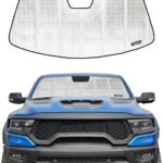 Windshield Sun Shade for Ram 1500 2019-2025 with 5 Inch Wide Sensor. Reflective Aluminum Film Front Window Sunshade - BLAZBLOCK