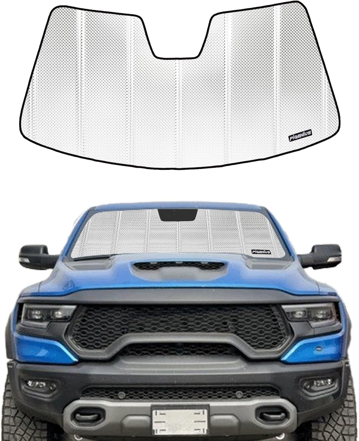 81tDj2r3rnL._AC_SL1500_.jpg Windshield Sun Shade for Ram 1500 2019-2025 with 5 Inch Wide Sensor. Reflective Aluminum Film Front Window Sunshade - BLAZBLOCK - Image 1