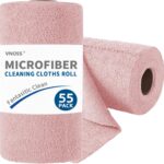 55 Pack Microfiber Cleaning Cloth Roll, Tear Away Reusable Towels, 11" X 9", Ultra Absorbent & Lint Free Cloth for Cars, Kitchen, Window, Home and Shop, Pink