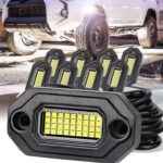 8 Pods White Rock Lights，Aluminum Housing, Waterproof IP68,6500K Pure White Super Bright Underglow, Rock Lights for Trucks, UTV, ATV, SUV, Boats,Each Rock Light Comes with a 15-Foot Extension Cord