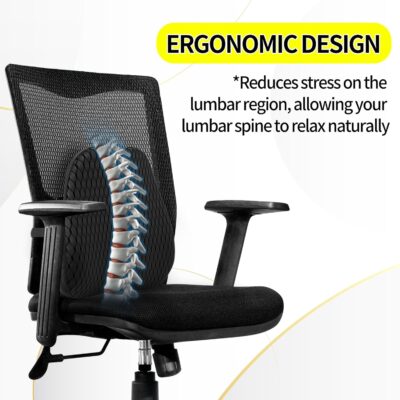 Lumbar Support Pillow for Office Chair,Memory Foam Back Lumbar Support Pillow,Relieve Back Pain,3D Breathable Fabric&Shoulder Strap Fixation,Back Support for Office Chair/Wheelchair/Car(Black) - Image 5