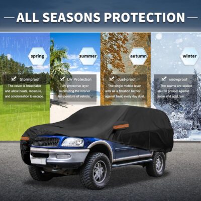 X AUTOHAUX Car Cover Outdoor Waterproof Sun Rain Snow Hail Protection with Left Side Door Zipper 210D-PU for Ford Expedition - Image 2