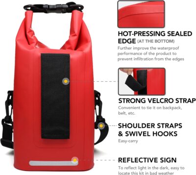 250 PCS Waterproof First Aid Kit, Roll Top Reflective Boat Dry Bag Bug Out Bags, Emergency Medical Kit Ideal for Boating, Camping, Fishing, Kayaking, Floating, Red - Image 3