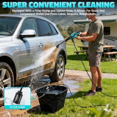 Cordless Pressure Washer Battery Powered, Powerful Handheld Portable Pressure Washer with Brushless Motor, 1 x 4.0Ah Battery & Charger, 6-in-1 Nozzle and Storage Handbag, 3 Power Level for Yard/Car - Image 6