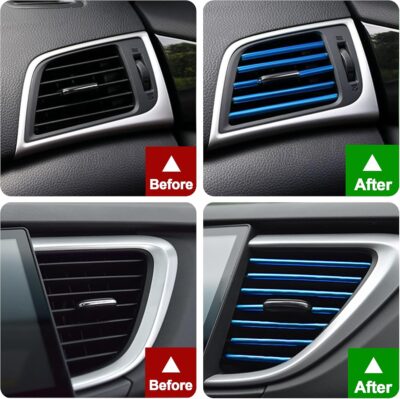 20Pcs Car Auto Air Conditioner Vent Outlet Trim Strip, DIY Decoration Chrome PVC Car Interior Moulding Trim Strip Line for All Straight Air Vent Outlet (Blue) - Image 3