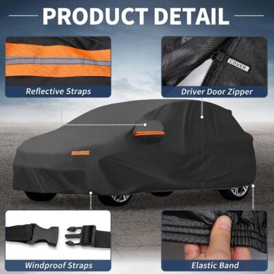 X AUTOHAUX Car Cover Outdoor Waterproof Sun Rain Snow Hail Protection with Left Side Door Zipper 210D-PU for Ford Escape - Image 6
