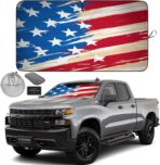 Autoamerics 1-Piece Windshield Sun Shade USA Art Flag - 1 American Design - Foldable Car Front Window Sunshade for Most Sedans SUV Truck - Blocks Max UV Rays and Keeps Your Vehicle Cool - Large