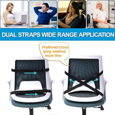 Seat Cushion & Lumbar Support Pillow for Office Chair, Car, Wheelchair Memory Foam Desk Chair Cushion for Sciatica, Lower Back & Tailbone Pain Relief Desk Pad with Adjustable Strap 3D Washable Cover - Image 5