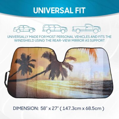 BDK Golden Sunset Beach Front Windshield Sun Shade Accordion Folding Cute Car Window Shades for Truck & Car Sunshade Shield for Sun UV Rays - Visor Protector Keeps Your Vehicle Cool - 58 x 27 inches - Image 6