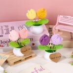 3 PCS Crochet Flower Pot,Crochet Tulip Small Potted Plants Handmade Knitted Flower Mothers Day Valentines Gifts Desk Car Dashboard Decor Gifts - Image 4
