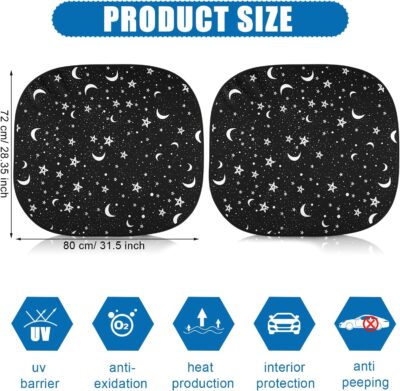 Moukeren 2 PCS Windshield Sun Shade for Car Foldable Window Covers for Car Accessories Reflect UV Sun Heat Protector for Universal Cars SUV Truck RV (Star Moon,31.75 x 28.75 Inch) - Image 6