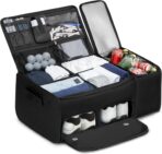 Golf Trunk Organizer with Built-in Hard Frame & Insulated Cooler Compartment, Ventilated Shoe Storage for 2 Pairs(Up to Mens US 11), Car Trunk Locker for Balls, Tees, Polos, Gloves - Black