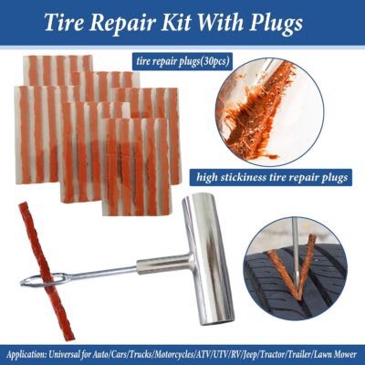 Tire Repair Kit, 68pcs Heavy Duty Tire Plug Kit, Universal Tire Repair Tools Flat Tire Puncture Repair for Car, Motorcycle, Truck, SUV, RV, ATV, Tractor, Trailer Fix Punctures and Plug Flats Patch Kit - Image 4