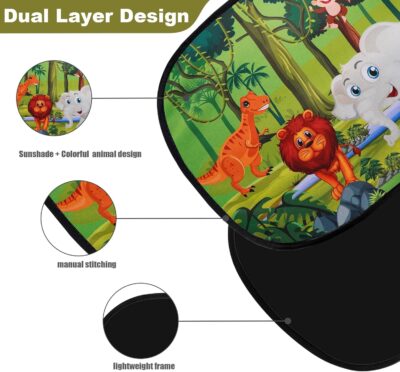 ABSOFINE Car Window Sun Shades for Baby Kids 2 Pack 19"x14", Animals Cartoon Window Shades Sun Blocker Cover, Baby Car Shades for Back Windows with 8 Suction Cups and Storage Bag, Anti Glare & UV - Image 3