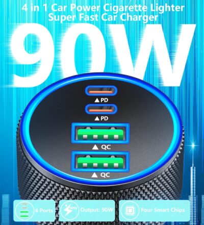 Car Charger USB C, KYOHAYA 90W 4-Port Dual USB-C & USB-A Power Cigarette Lighter Adapter PD/QC Type C Car Charger Fast Charging for iPhone 17 Pro 17 Pro Max 16 15 14 13 12 11/Galaxy S26 S25/Pixel/iPad - Image 4