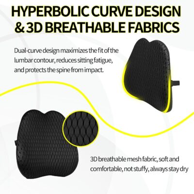 Lumbar Support Pillow for Office Chair,Memory Foam Back Lumbar Support Pillow,Relieve Back Pain,3D Breathable Fabric&Shoulder Strap Fixation,Back Support for Office Chair/Wheelchair/Car(Black) - Image 2