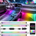Pak Car LED Lights, Smart RGB+IC 72 LED Car Interior Light, 16 Million Colors Strip Light, APP Control, Music Mode, Scene Modes, 2 Lines Design with Car Charger, Under Dash Lighting for SUVs, Trucks