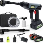 Cordless Pressure Washer with Recharge Battery Powered, 6-in-1 Smart Nozzle, 27 Feet Spray Distance, Handheld Wireless Water Gun for Home, Car, Yard, Pet, Plant