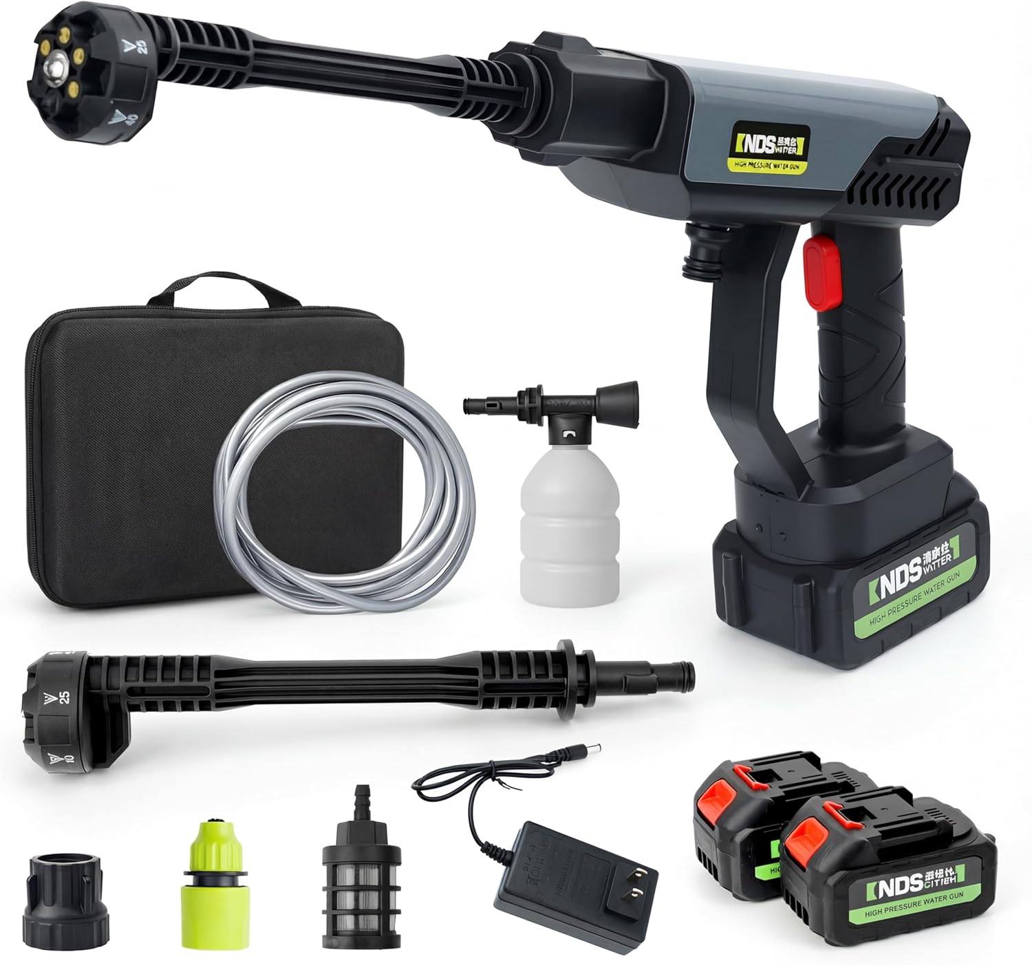 81udu8Vul1L._AC_SL1500_.jpg Cordless Pressure Washer with Recharge Battery Powered, 6-in-1 Smart Nozzle, 27 Feet Spray Distance, Handheld Wireless Water Gun for Home, Car, Yard, Pet, Plant - Image 1