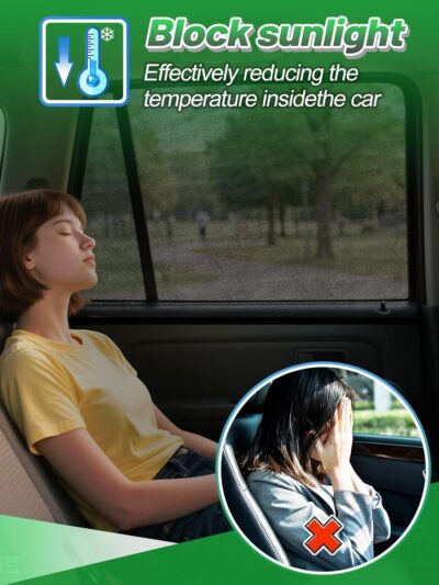 Car Window Shades for SUV - 4 Pack Stretchy Sun Shade Mesh Side Car Window Screen Covers for Camping Family Baby Pet Anti-Mosquito Privacy Protection When Parking - Image 5