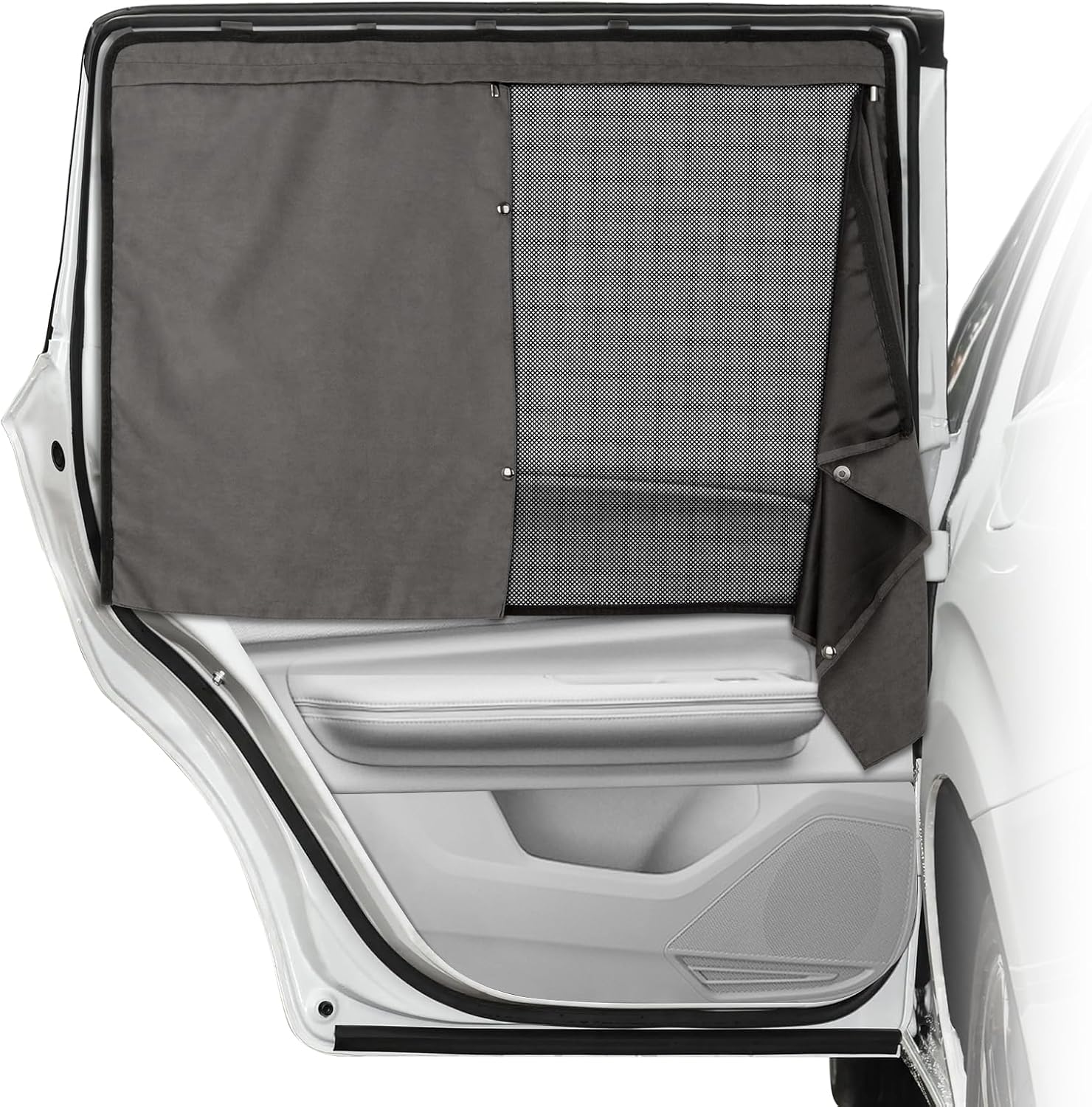 81umX-ykUdL._AC_SL1500_.jpg Car Window Shades, 2 Pack Suede Fabric & Dual-Layer with Zipper Magnetic Sun Shade Curtain for Back Side Windows, Universal Fit for SUV/Sedan/Truck Back Window Privacy, Blackout Sunshade for Baby - Image 1