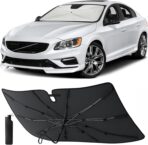EcoNour Umbrella Windshield Sun Shade for Car | Foldable Umbrella Sun Shield | UV & Heat Protection for Front Window Shade with Storage Pouch | Fits Coupe, Sedan & Hatchbacks | Small 52"x31"