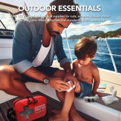 152 PCS Waterproof First Aid Kit, Portable Small Boat Dry Bag Bug Out Bags, Emergency Medical Kit Ideal for Boating, Camping, Fishing, Kayaking, Floating, Red - Image 5