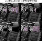 surpassme 2PCS Rhinestone Car Headrest Neck Pillow for Driving with Bling Bling Crystal Bow Pillow Car Accessories for Women (Pink) - Image 3