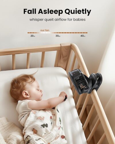 Koonie Portable Clip On Fan, Small Rechargeable Battery Operated, 3 Speed Mini clamp Fan With LED Display, 360° Rotate Personal Cooling Desk Fan for Stroller Bed Travel Camping Golf Gym - Image 4