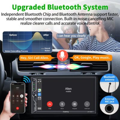 SJoyBring [QLED Screen Upgrade] 7" Double Din Car Stereo with Dash Cam, Wireless Apple CarPlay and Android Auto, Bluetooth, 240W 4.2-Channel Audio Output, MirrorLink, Backup Camera, AM/FM Car Radio - Image 5