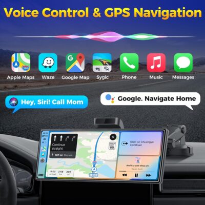 10.26" Wireless Apple CarPlay Android Auto Car Screen - Secure Strong Bracket, 4K Dash Cam, GPS Navigation, HD Touchscreen, AirPlay, Car Stereo, Fits All Vehicles - Image 7