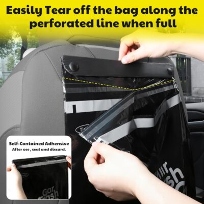 50 Bags Tidyphil Hanging Car Trash Bags Disposable, Leak-proof, Odor Seal. 2 Gallon Car Garbage Bags. Alternative to Car Trash Can, Easy Stick-On Car Garbage Can for Car,SUV, Truck, Vehicle, Stroller. - Image 4