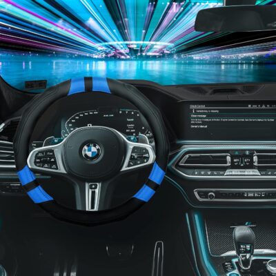 Achiou Blue Car Steering Wheel Cover Universal 15 inch with Grip Contours, Leather Auto for Men and Women Non-Slip Breathable Soft and Comfortable - Image 3