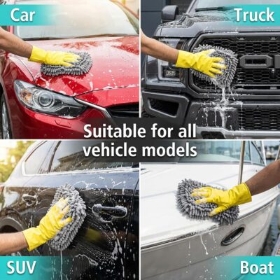 Microfiber Cleaning Cloths for Cars - 2 Pack Chenille Microfiber Wash Pads Gray Car Wash Pad for Gentle Cleaning of Cars Motorcycles Boats,Soft and Highly Absorbent,Easy to Clean and Reusable - Image 3