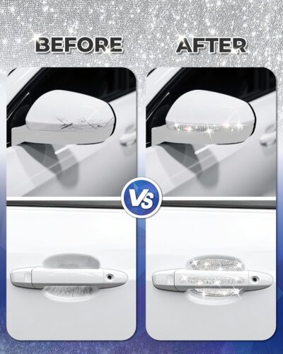 Bling Car Door Handle Protector, 10 PCS, White Sparkling Rhinestone Cars Door Protective Cover, Anti-Scratch Auto Handles Sticker, Universal Bling Car Accessories for Women - Image 4