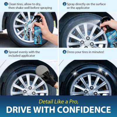 Tire Shine Spray – High Gloss Wet Look with UV Protection, Deep Black Finish for Tires & Trim, Long Lasting Car Tire Dressing for Cars Trucks SUVs Motorcycles RVs, 7oz - Image 6