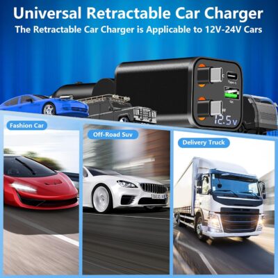 [Apple MFi Certified] Retractable Car Charger USB C, Braveridge 120W USB C Car Charger 4 in 1 PD/QC Type C Fast Charge Cigarette Lighter Adapter for iPhone 17/17 Pro Max/16 Pro/15/Galaxy S26/S25/Pixel - Image 7