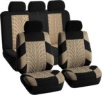 FH Group Car Seat Covers Full Set Premium Cloth - Universal Fit, Automotive, Low Back Front Washable Seat Covers, Airbag Compatible, Split Bench Rear Seat for SUV, Sedan Beige